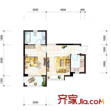 雅居樂十里花巷二期5號樓標(biāo)準(zhǔn)層E1-2戶型（售罄） 1室1廳1衛(wèi)1廚