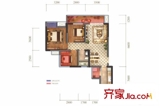 藍(lán)光圣菲悅城1期1批次2-11棟標(biāo)準(zhǔn)層A1戶型 3室2廳1衛(wèi)1廚