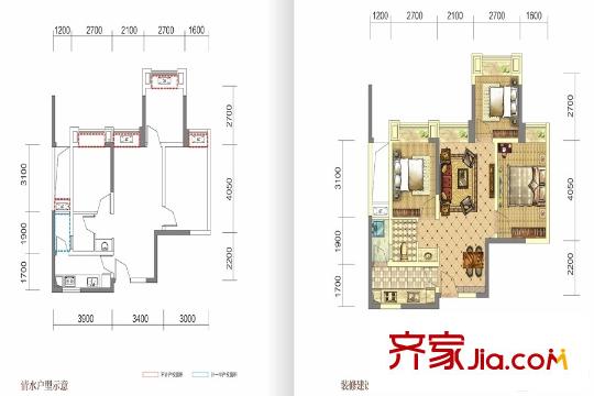 中鐵騎士府邸一期7、12棟標(biāo)準(zhǔn)層A3戶型 3室2廳1衛(wèi)1廚