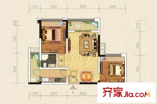 景茂雍水岸酈府4、7棟標(biāo)準(zhǔn)層D1戶型 2室2廳1衛(wèi)1廚
