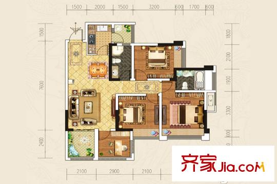 景茂雍水岸酈府4、5棟標準層A4戶型 2室2廳2衛(wèi)1廚