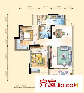 豐怡陽光一期1#樓標(biāo)準(zhǔn)層A2戶型圖(售罄) 2室2廳1衛(wèi)1廚