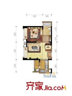 蒂梵尼T公館二期5、9號(hào)樓標(biāo)準(zhǔn)層F9戶型（售罄） 1室1廳1衛(wèi)1廚