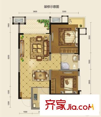 歐尚花園2棟標(biāo)準(zhǔn)層A5戶型 2室2廳1衛(wèi)1廚