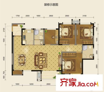 歐尚花園2棟標(biāo)準(zhǔn)層A3戶型 4室2廳2衛(wèi)1廚