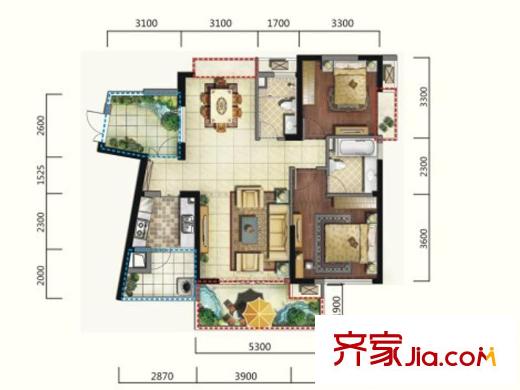 河畔新世界23、25號(hào)樓精裝G戶型（售罄） 2室2廳2衛(wèi)1廚