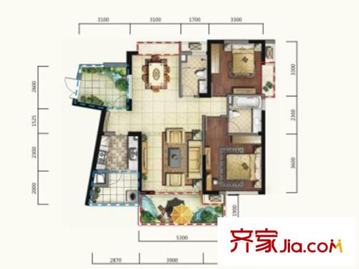 河畔新世界26號(hào)樓清水G戶型（售罄） 2室2廳2衛(wèi)1廚
