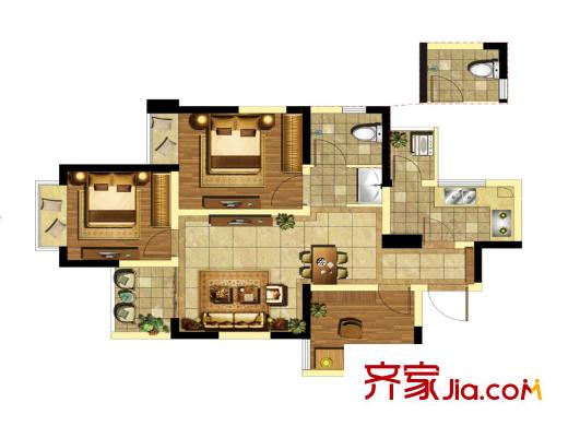 富廣第一印象一期1、2棟標準層B戶型 3室2廳1衛(wèi)1廚