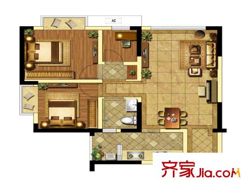 富廣第一印象一期2棟標準層A戶型  3室2廳1衛(wèi)1廚