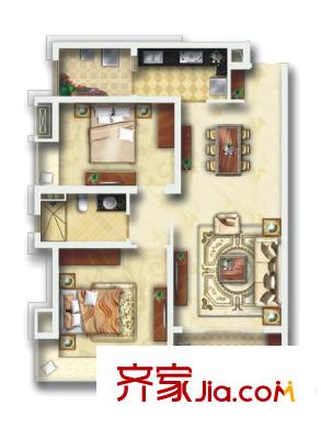 萬科五龍山翡翠洋房1期4號(hào)樓標(biāo)準(zhǔn)層電梯戶型圖（售罄） 2室2廳1衛(wèi)