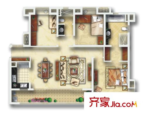萬科五龍山翡翠洋房1期4號(hào)樓標(biāo)準(zhǔn)層電梯戶型圖（售罄） 3室2廳2衛(wèi)