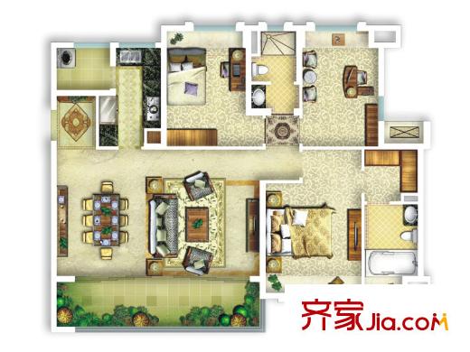 萬科五龍山翡翠洋房1期4號(hào)樓標(biāo)準(zhǔn)層電梯戶型圖（售罄） 3室2廳2衛(wèi)