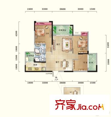 現(xiàn)代生態(tài)水城瀾岸1期1、2、3、6、7棟標(biāo)準(zhǔn)層E戶(hù)型 3室2廳2衛(wèi)1廚