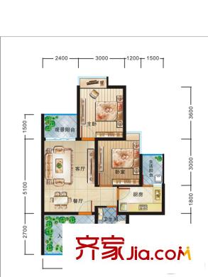 現(xiàn)代生態(tài)水城瀾岸一期5號(hào)樓標(biāo)準(zhǔn)層B戶型  2室2廳1衛(wèi)