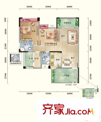 現(xiàn)代生態(tài)水城瀾岸1期1、2、3、6、7棟標(biāo)準(zhǔn)層D戶(hù)型 3室2廳2衛(wèi)1廚
