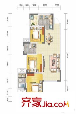 藍(lán)潤華府春天2期13號樓A―80戶型 3室2廳2衛(wèi)1廚