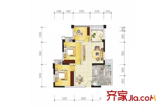 藍(lán)潤華府春天1期1棟標(biāo)準(zhǔn)層B-70戶型 3室2廳1衛(wèi)1廚