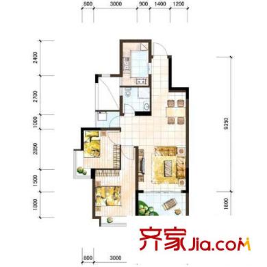 雅居樂十里花巷二期5號樓標(biāo)準(zhǔn)層E1-3戶型（售罄） 2室2廳1衛(wèi)1廚