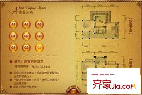 港基疊香莊園一期13棟標(biāo)準(zhǔn)層戶型圖C3型（售罄） 2室2廳2衛(wèi)