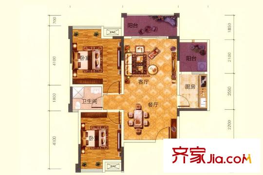 傳化國際新城1期29-32棟標(biāo)準(zhǔn)層B7戶型 2室2廳1衛(wèi)1廚