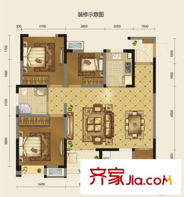 歐尚花園2棟標(biāo)準(zhǔn)層A2戶型 3室2廳1衛(wèi)1廚