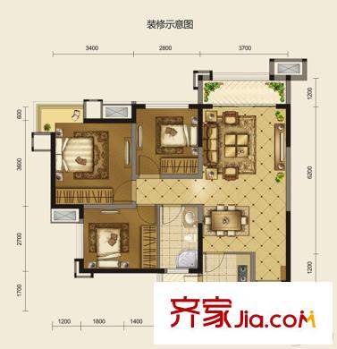 歐尚花園2棟標(biāo)準(zhǔn)層A4戶型 3室2廳1衛(wèi)1廚