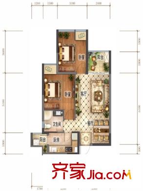 萬錦城1、2、11號樓標(biāo)準(zhǔn)層F4戶型 2室2廳1衛(wèi)1廚