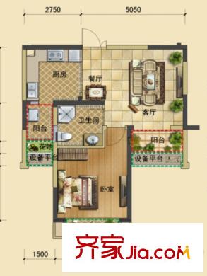 三利麓山城一期小高層8-11棟標(biāo)準(zhǔn)層C戶型 1室2廳1衛(wèi)1廚