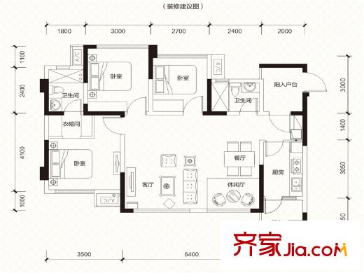 南湖逸家二期3棟標準層C2戶型 3室2廳2衛(wèi)1廚