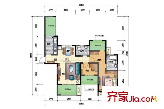 華僑鳳凰國際城三期標(biāo)準(zhǔn)層F1戶型 2室2廳2衛(wèi)1廚