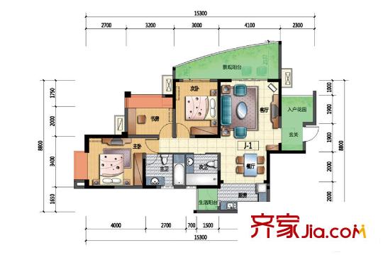 華僑鳳凰國際城三期標(biāo)準(zhǔn)層J1戶型 3室2廳2衛(wèi)1廚