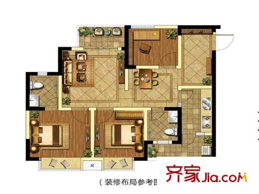 富廣第一印象一期2棟標準層C戶型 3室2廳2衛(wèi)1廚