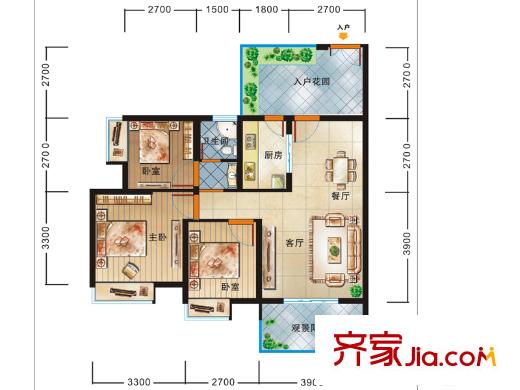 現(xiàn)代生態(tài)水城瀾岸一期5號(hào)樓標(biāo)準(zhǔn)層C戶型 3室2廳1衛(wèi)
