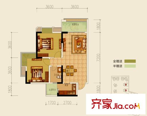 匯景新城5-7、15-17號(hào)樓標(biāo)準(zhǔn)層C1戶型 2室2廳1衛(wèi)1廚