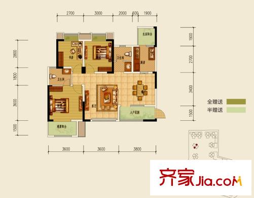 匯景新城1、8、10號(hào)樓標(biāo)準(zhǔn)層D2戶型 3室2廳2衛(wèi)1廚
