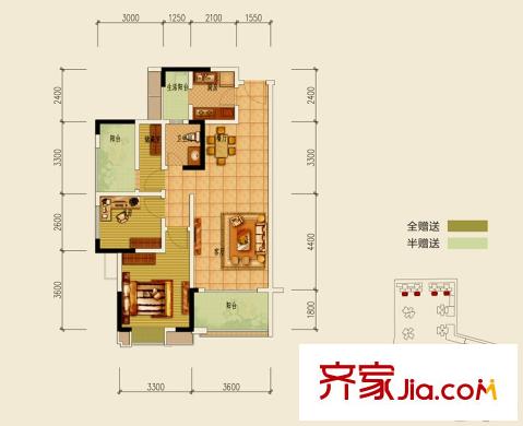 匯景新城4、11-14號(hào)樓標(biāo)準(zhǔn)層A3戶型 3室2廳1衛(wèi)1廚