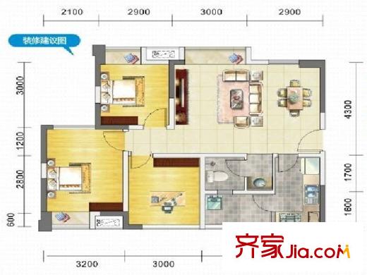 藍(lán)潤華府春天3，4號樓標(biāo)準(zhǔn)層C-80-6戶型 3室2廳1衛(wèi)1廚
