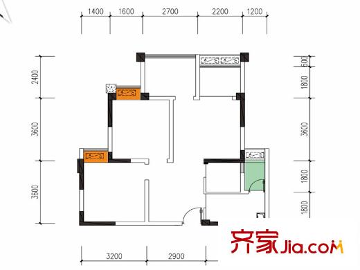 藍(lán)潤華府春天1，2號樓標(biāo)準(zhǔn)層b-70-1戶型 3室2廳1衛(wèi)1廚