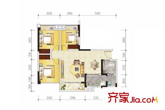 藍(lán)潤華府春天1期1棟標(biāo)準(zhǔn)層B―80戶型 3室2廳1衛(wèi)