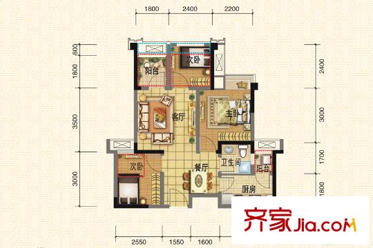 北大資源燕楠國際二期云錦一期5號樓標(biāo)準(zhǔn)層B1-4戶型 3室2廳1衛(wèi)1廚
