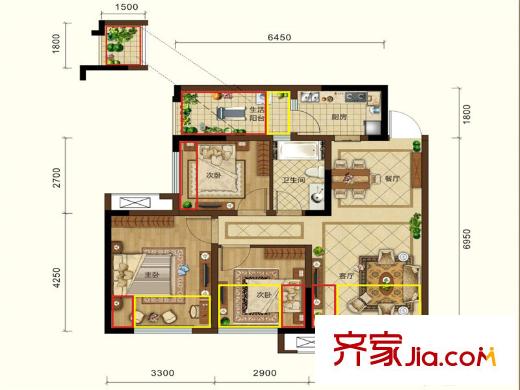 潤揚(yáng)觀瀾鷺島一期1、5號(hào)樓標(biāo)準(zhǔn)層B2戶型 3室2廳1衛(wèi)1廚