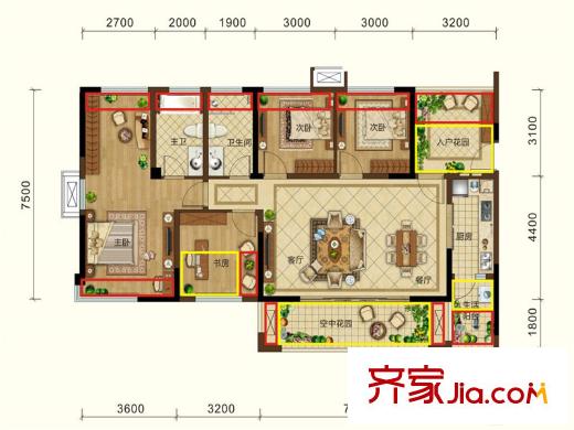 潤揚(yáng)觀瀾鷺島一期1、6、7號(hào)樓標(biāo)準(zhǔn)層A2戶型 4室2廳2衛(wèi)1廚