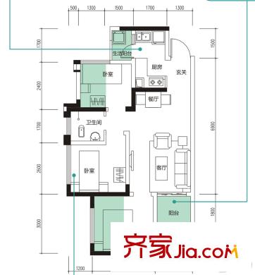 翔宇榜樣1、2、3、4棟標準層B2戶型 3室2廳1衛(wèi)1廚