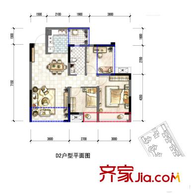 鼎犀名城一期9、11棟標準層D2戶型 3室2廳1衛(wèi)1廚