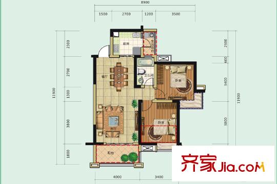 三利麓山城高層C戶型 2室2廳1衛(wèi)1廚