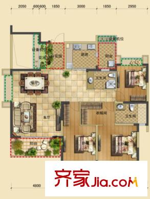 三利麓山城一期小高層8-11棟標(biāo)準(zhǔn)層F戶型 3室2廳2衛(wèi)1廚