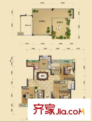 三利麓山城一期小高層8-11棟頂層G戶型 2室2廳2衛(wèi)1廚