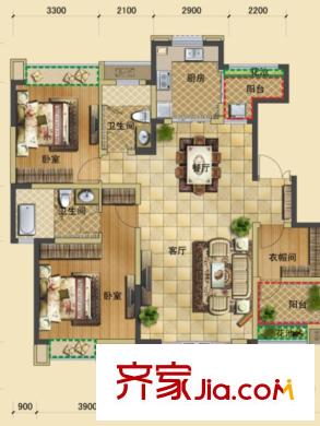 三利麓山城一期小高層8-11棟標(biāo)準(zhǔn)層A戶型 2室2廳2衛(wèi)1廚