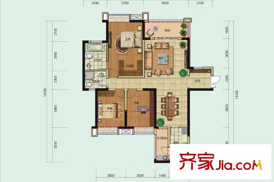 三利麓山城高層A戶型 3室2廳2衛(wèi)1廚