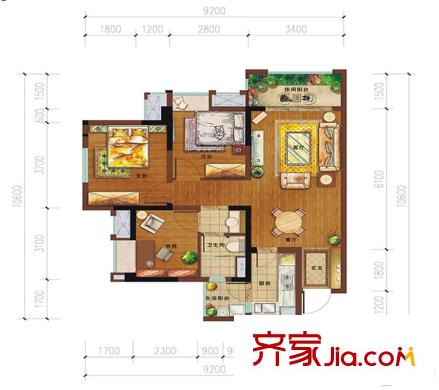 萬科城一期一批次4、5、8棟標準層A1戶型 3室2廳1衛(wèi)1廚
